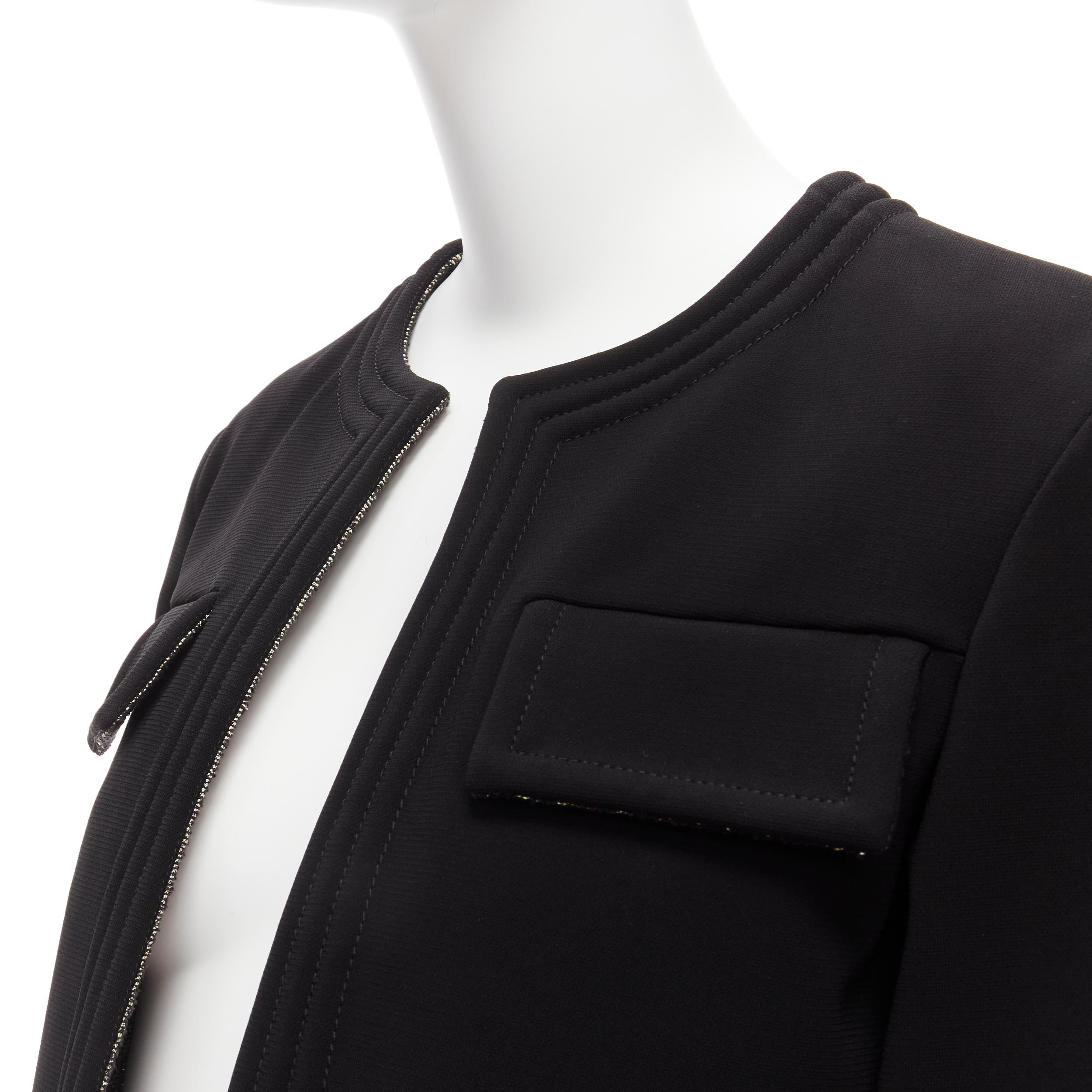 Chanel nero argento metallizzato tweed foderato 4 tasche giacca bolero FR34 XS in vendita 2