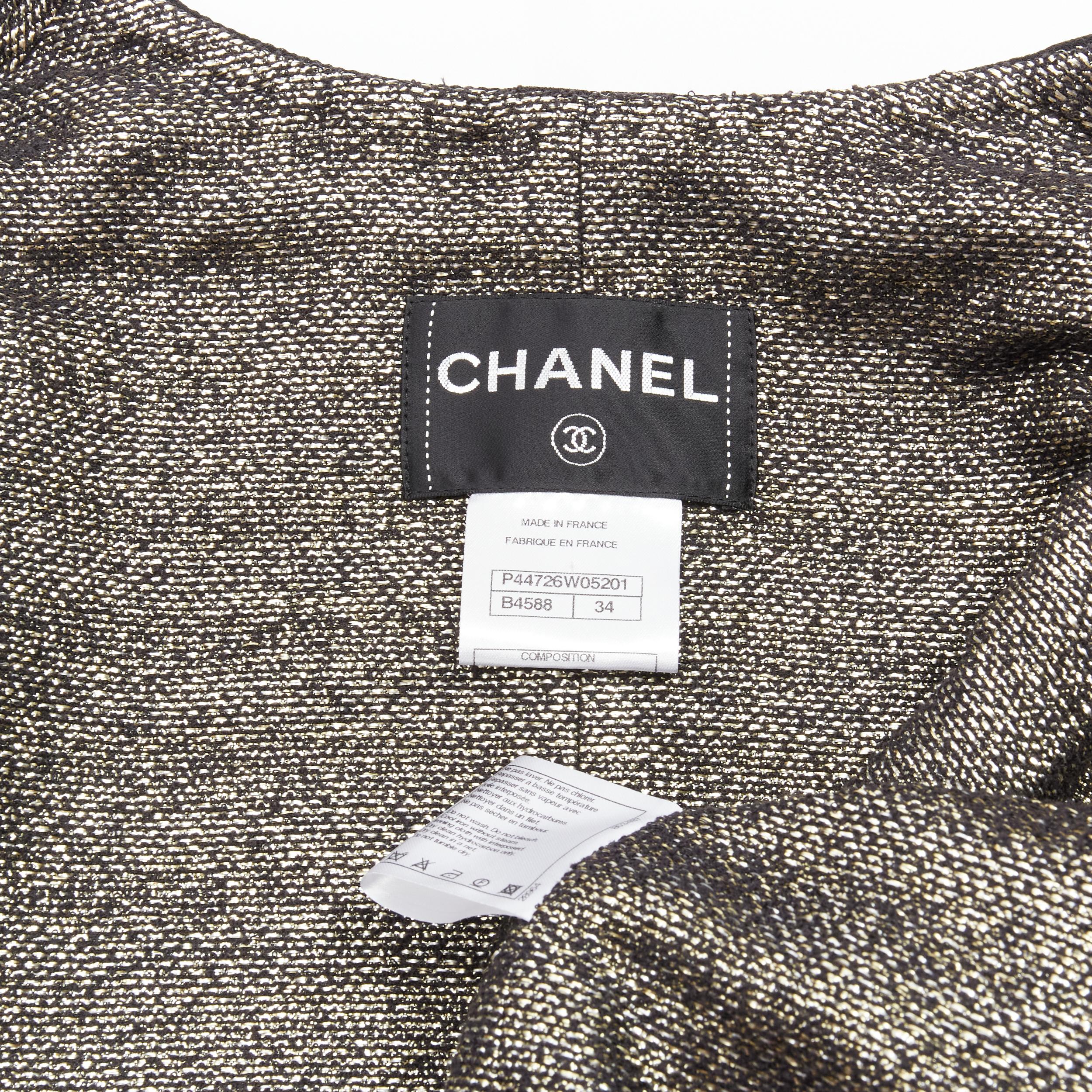 Chanel nero argento metallizzato tweed foderato 4 tasche giacca bolero FR34 XS in vendita 4