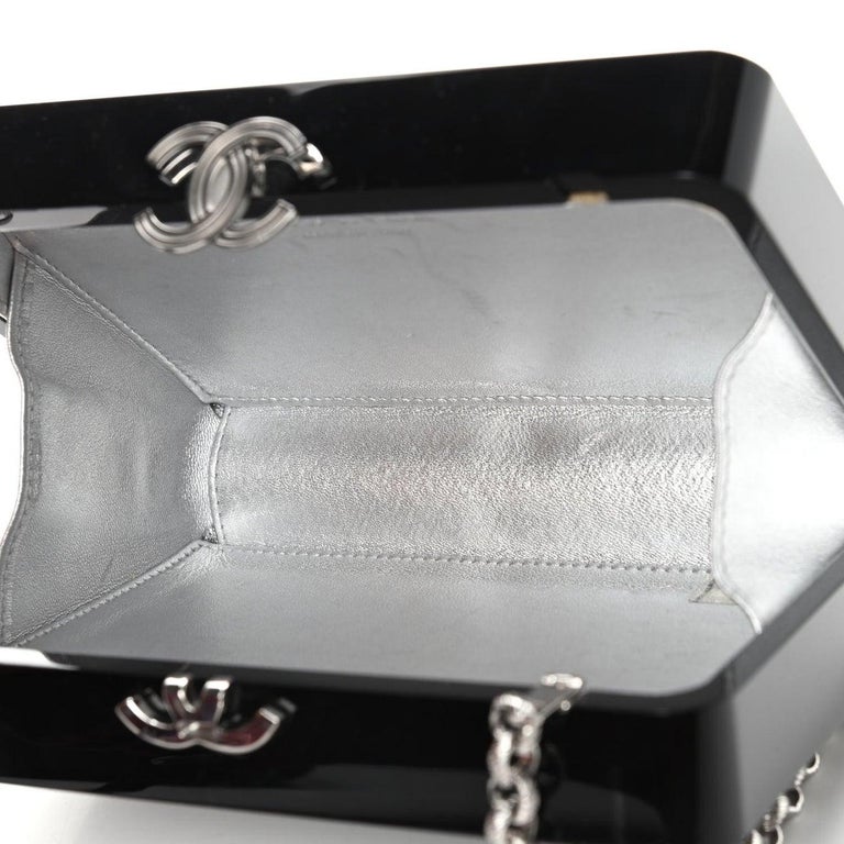 CHANEL Black Silver Plexiglass Robot Crystal Glitter Pearl Shoulder Clutch  Bag For Sale at 1stDibs