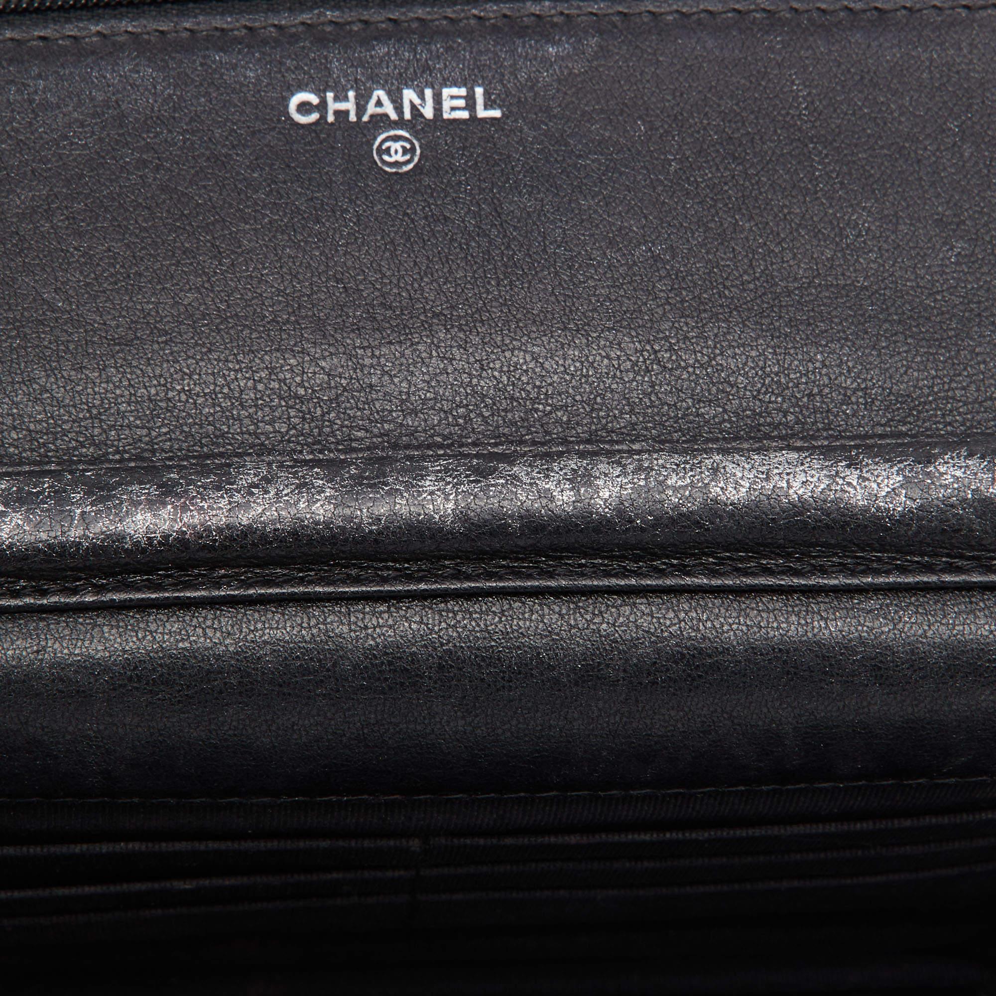 Chanel Black/Silver Quilted Perforated Leather Classic Wallet on Chain 9