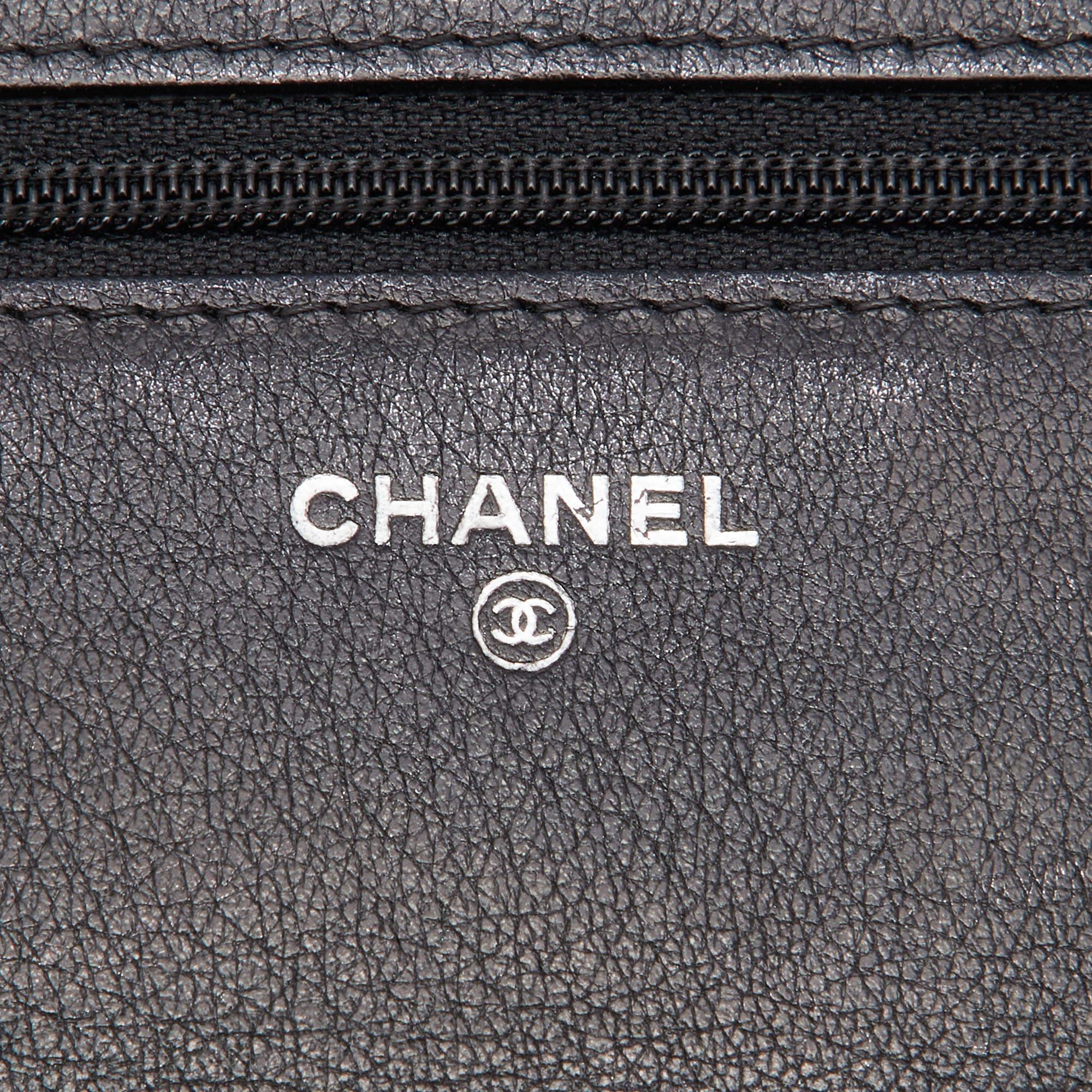 Chanel Black/Silver Quilted Perforated Leather Classic Wallet on Chain 11
