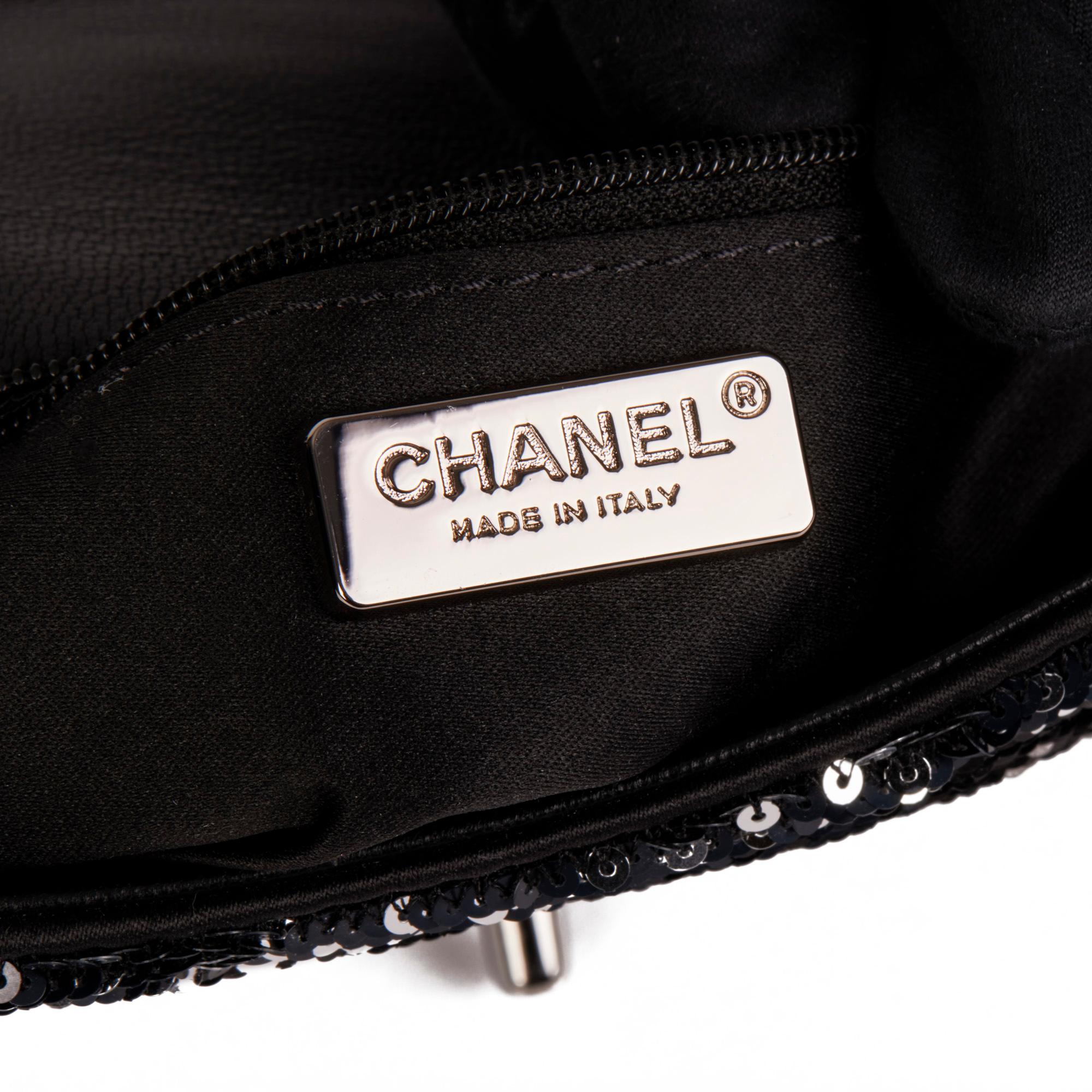 CHANEL Black & Silver Sequin Rectangular Mini Flap Bag 6