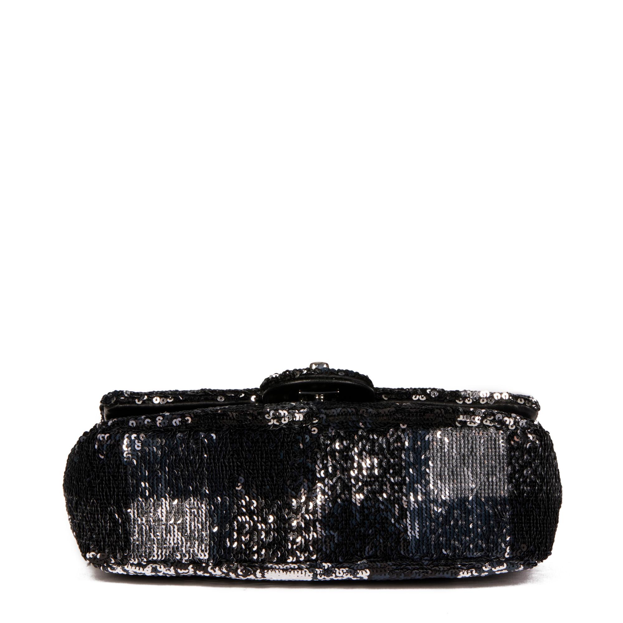 CHANEL Black & Silver Sequin Rectangular Mini Flap Bag 2