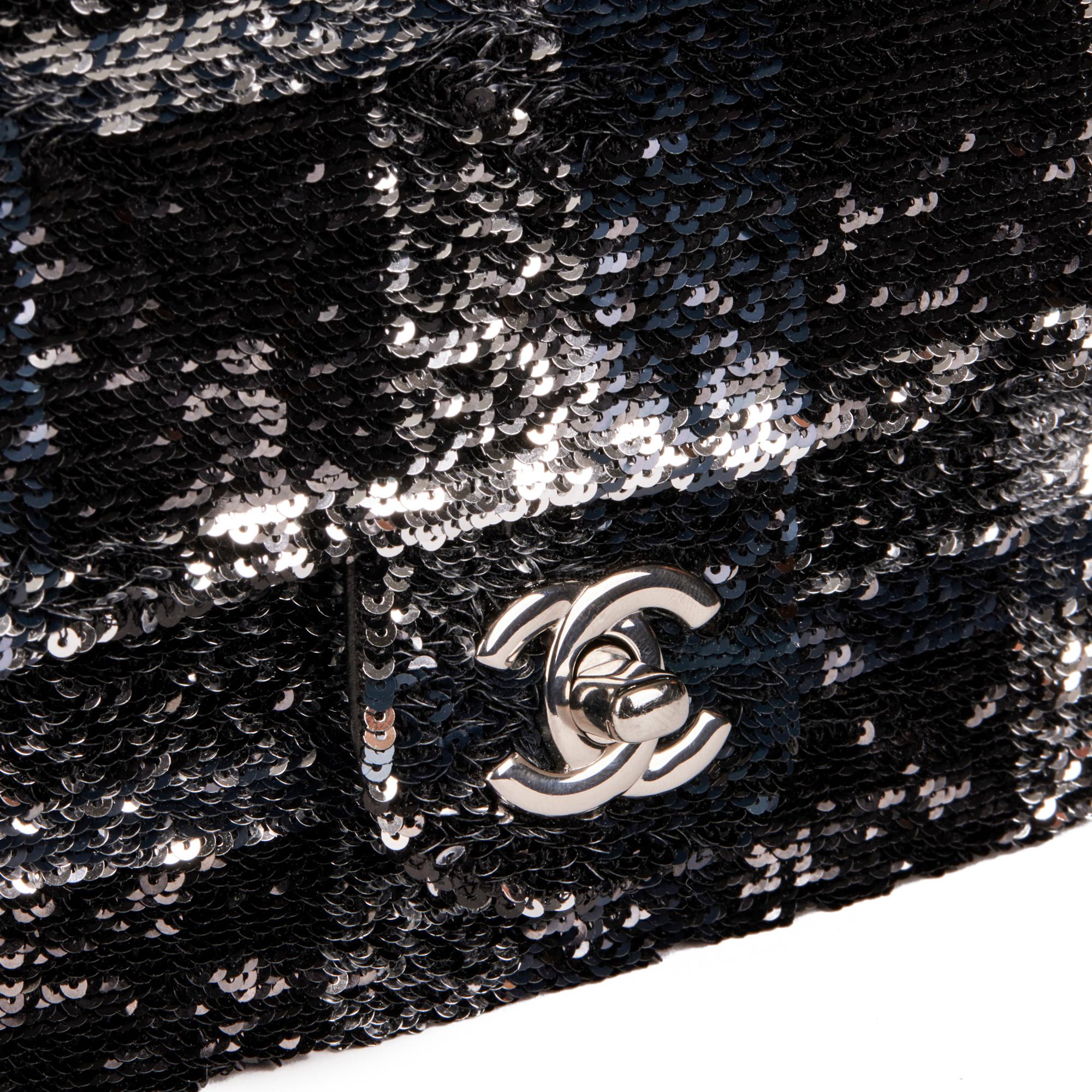 CHANEL Black & Silver Sequin Rectangular Mini Flap Bag 3