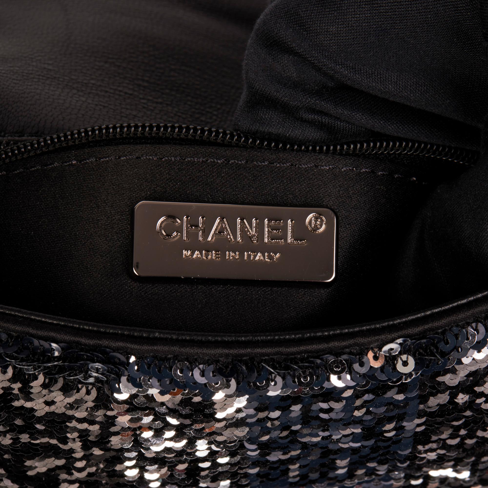 CHANEL Black & Silver Sequin Rectangular Mini Flap Bag 5
