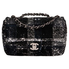 CHANEL Black & Silver Sequin Rectangular Mini Flap Bag