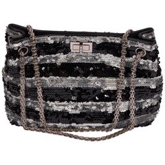 Chanel Black Silver Sequin Reissue Tote Bag