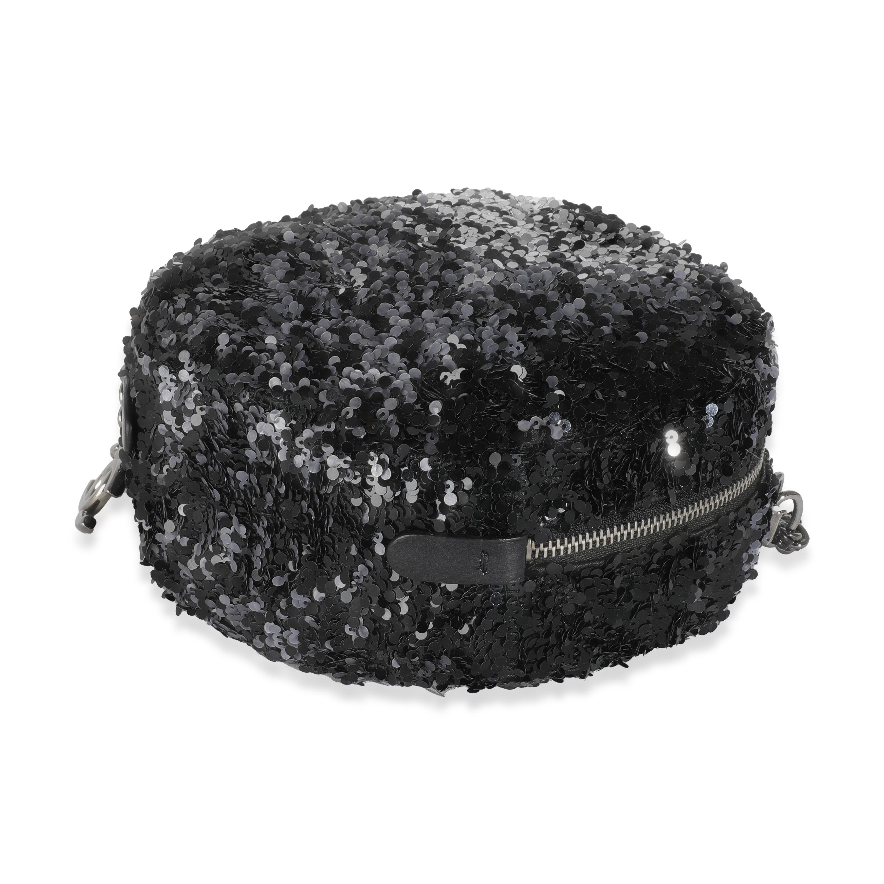 Chanel Black Silver Sequin Round Chain Bag For Sale 3