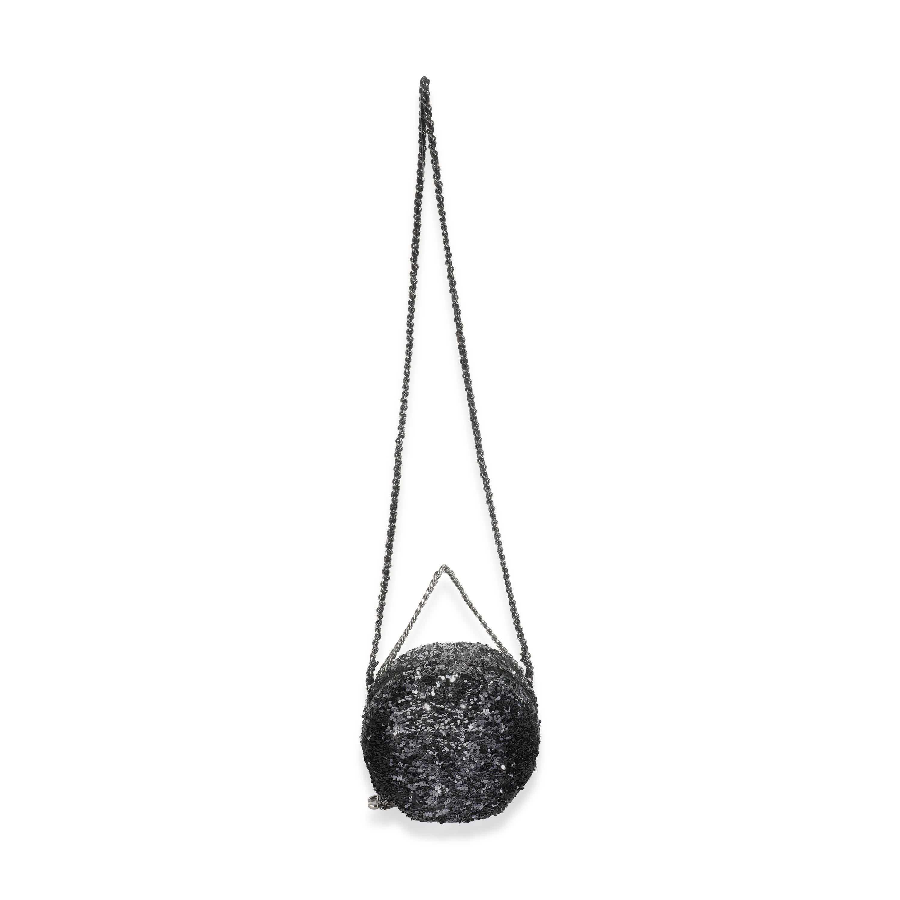 Chanel Black Silver Sequin Round Chain Bag For Sale 4