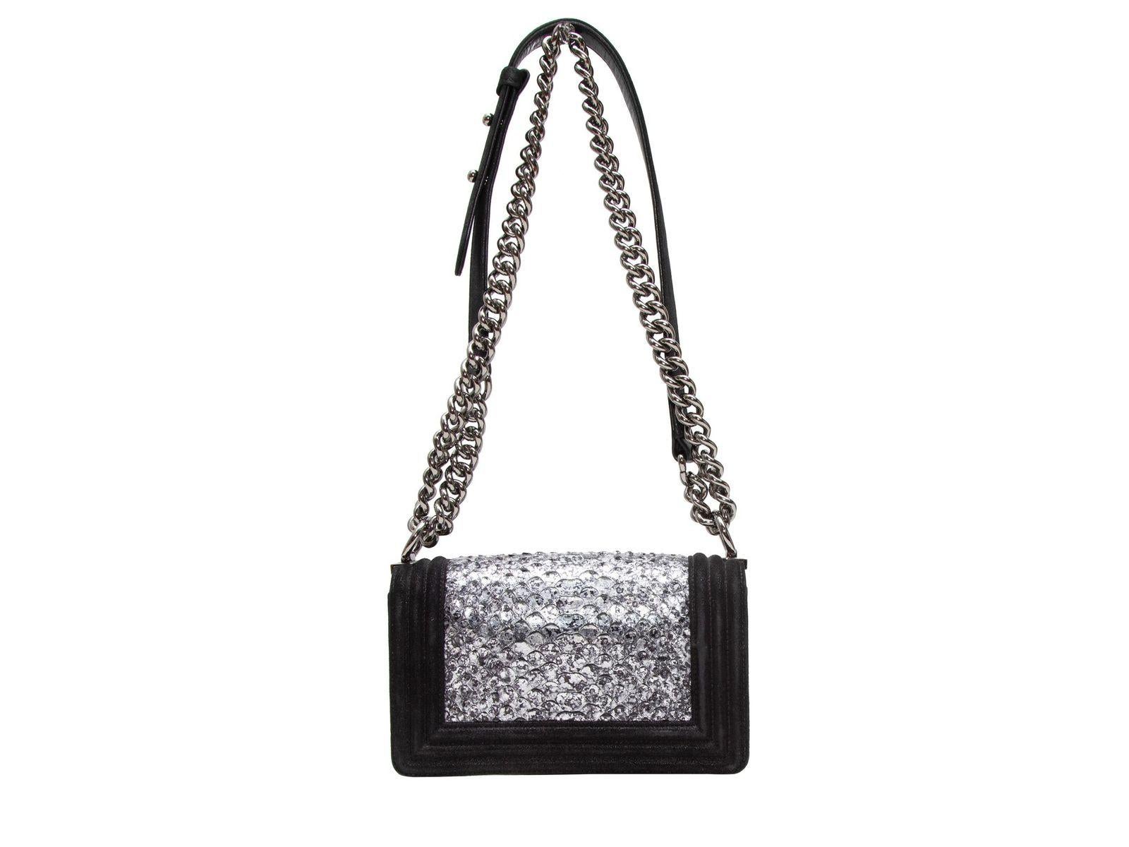 Women's Chanel Black & Silver Snakeskin & Leather Small Boy Bag For Sale
