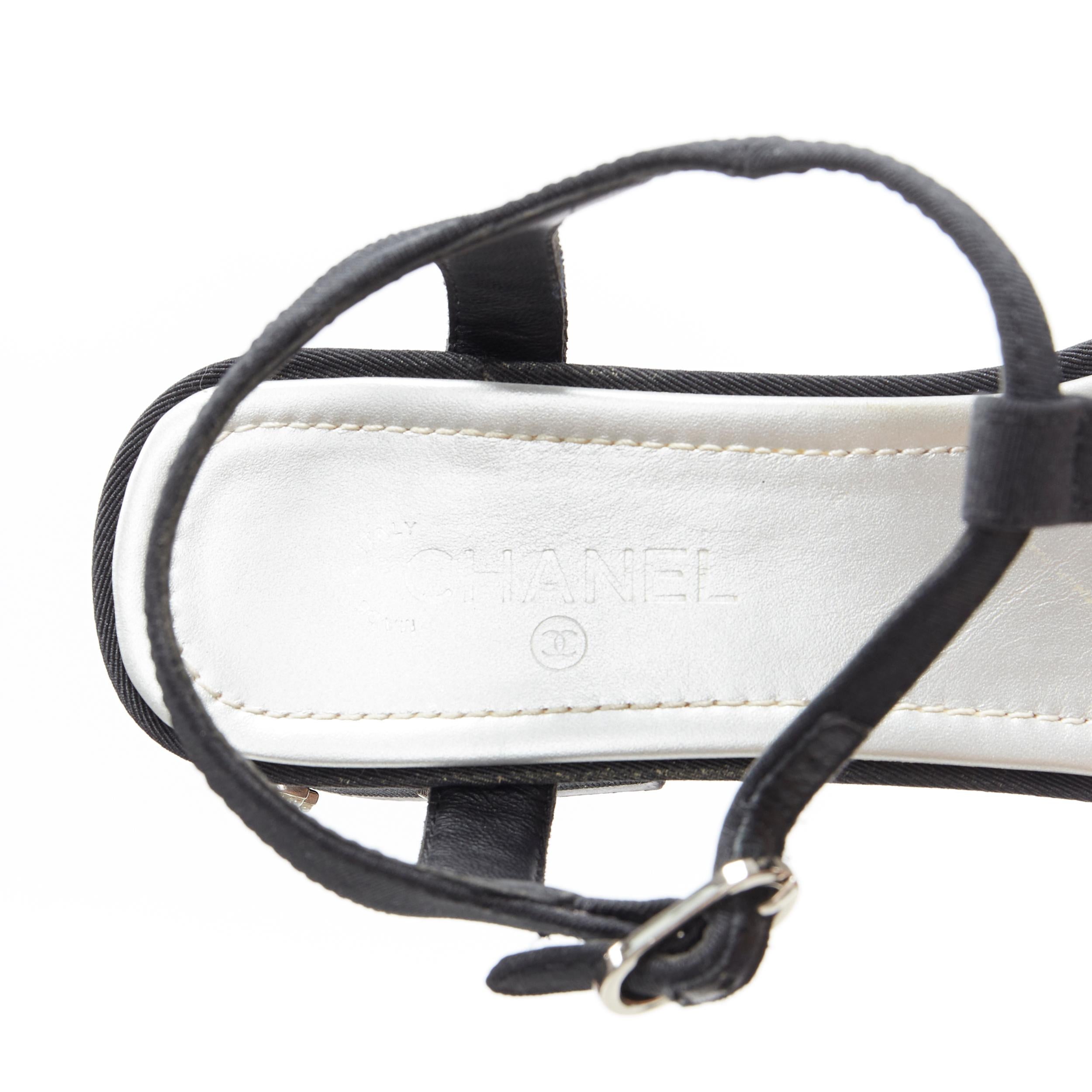 CHANEL black silver star pearl CC studded block heel T-strap thong sandals EU39 3