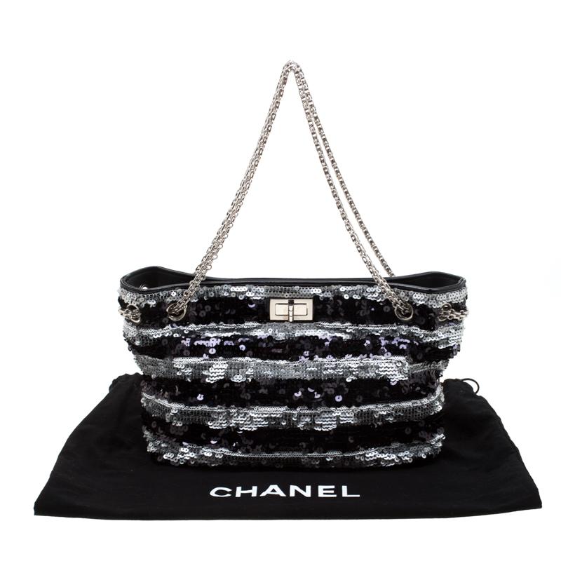 Chanel Black/Silver Stripe Sequins Reissue Shoulder Bag 9