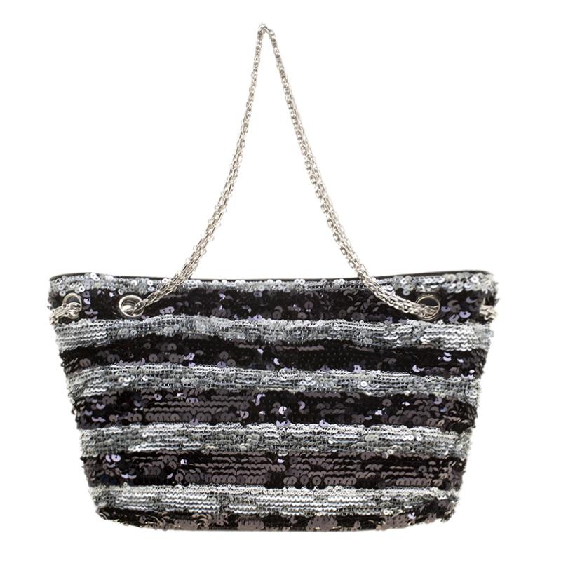 Women's Chanel Black/Silver Stripe Sequins Reissue Shoulder Bag