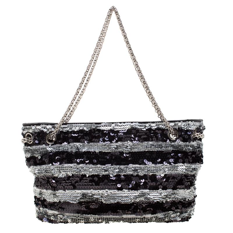 Chanel Black/Silver Stripe Sequins Reissue Shoulder Bag 4