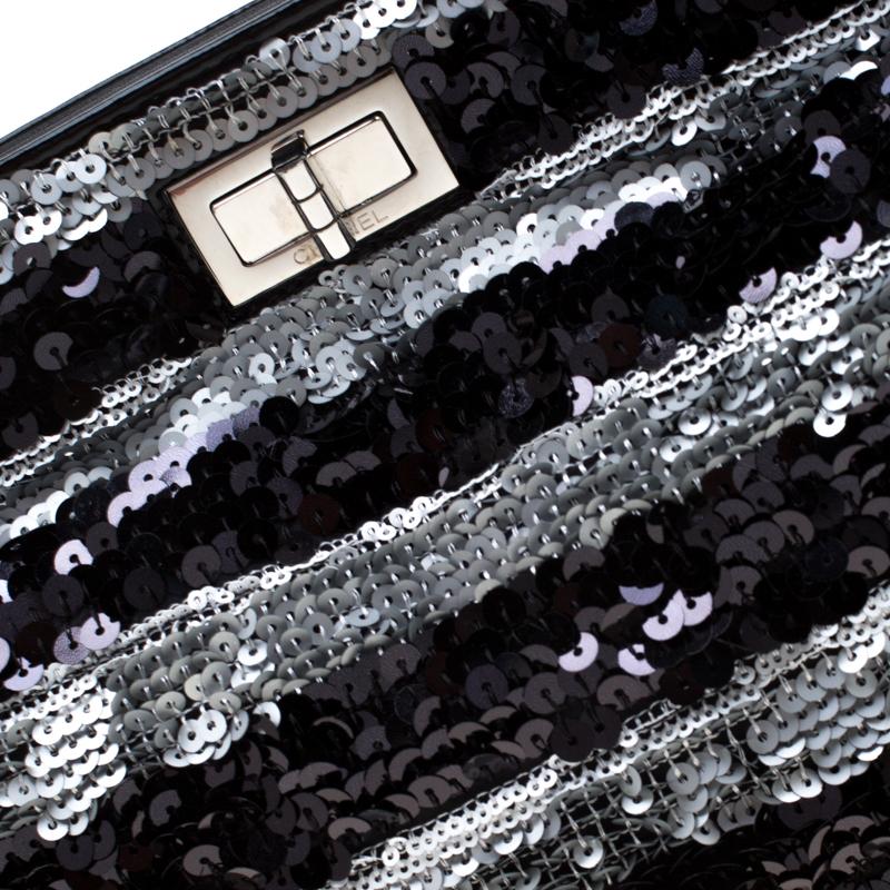 Chanel Black/Silver Stripe Sequins Reissue Shoulder Bag 5