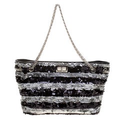 Chanel Black/Silver Stripe Sequins Reissue Shoulder Bag
