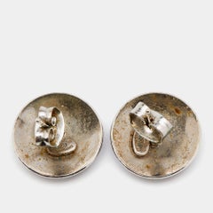 Chanel Black & Silver Tone CC Button Earrings