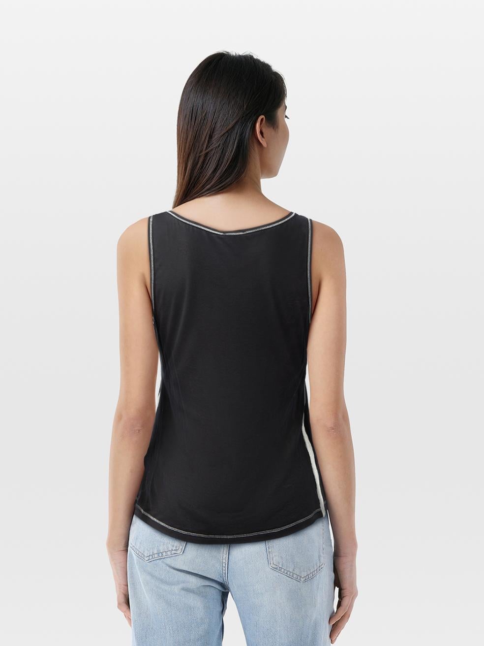 CONDITION ist sehr gut. Kaum sichtbare Abnutzungserscheinungen an der Oberseite sind bei diesem gebrauchten Chanel Designer-Wiederverkaufsartikel zu erkennen.
 
 
 
 Einzelheiten
 
 
 Schwarz
 
 Baumwolle
 
 Tanktop
 
 Silbermetallic gestreifte