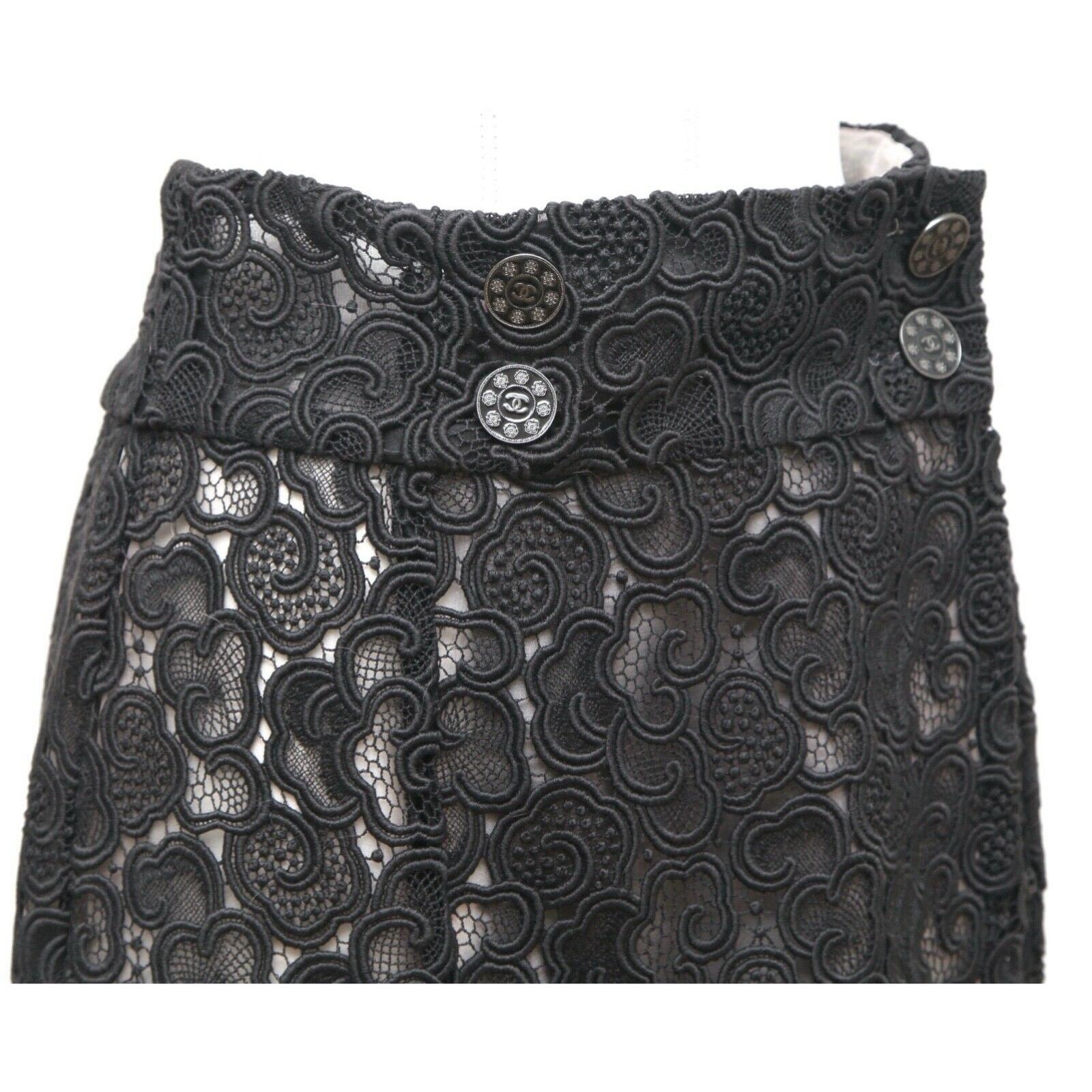 CHANEL Black Skirt Lace Cotton Faux Wrap Lined Paris Seoul 2016 Sz 38 For Sale 1