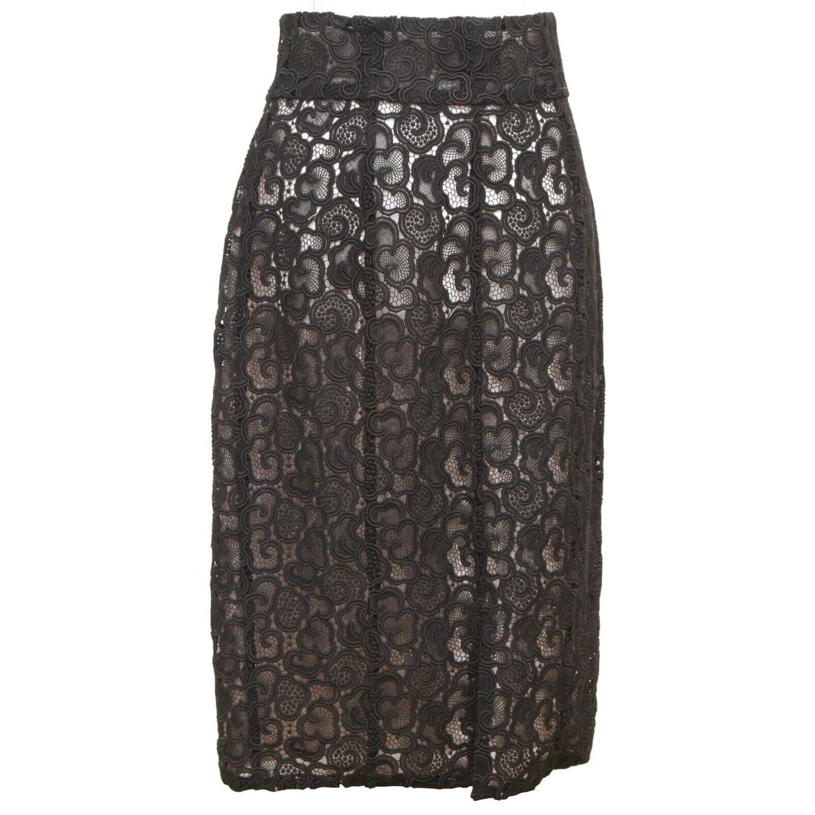 CHANEL Black Skirt Lace Cotton Faux Wrap Lined Paris Seoul 2016 Sz 38 For Sale 3