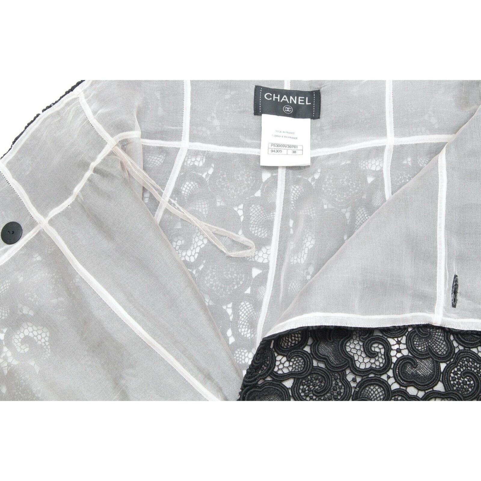 CHANEL Black Skirt Lace Cotton Faux Wrap Lined Paris Seoul 2016 Sz 38 For Sale 4