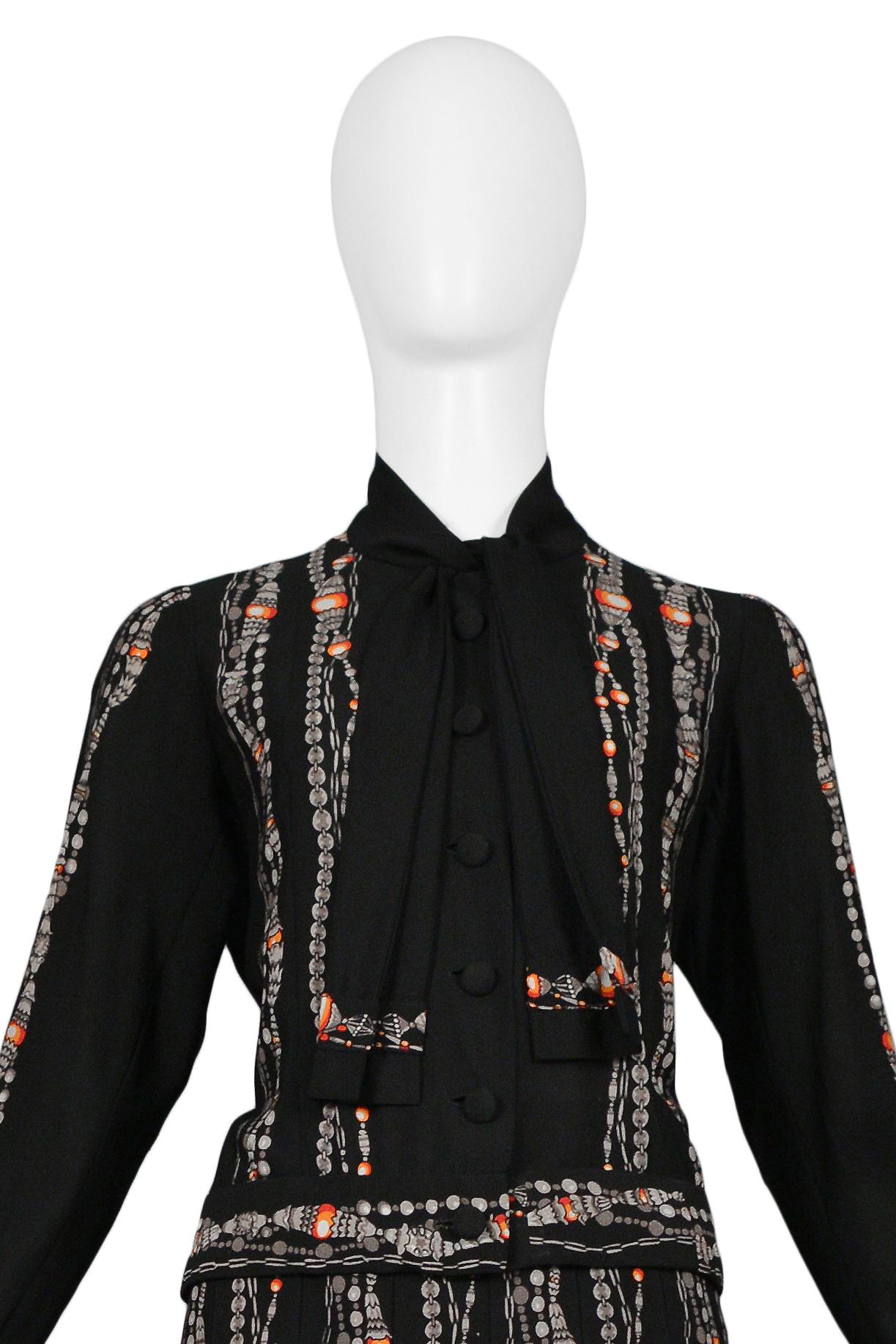 Women's or Men's Chanel Black Skirt Suit With Iconic Bead & Pearl Necklace Print For Sale