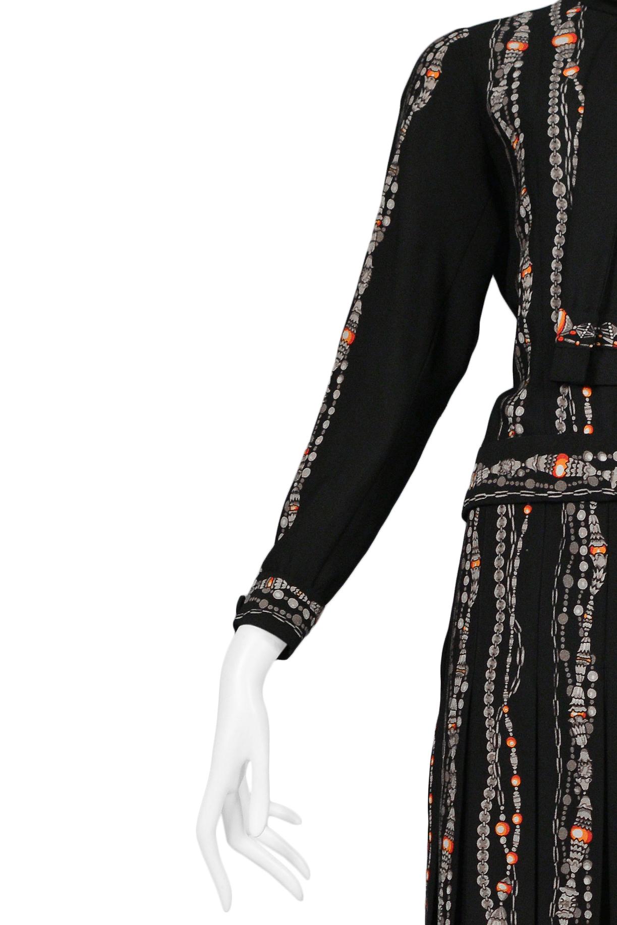 Chanel Black Skirt Suit With Iconic Bead & Pearl Necklace Print For Sale 1