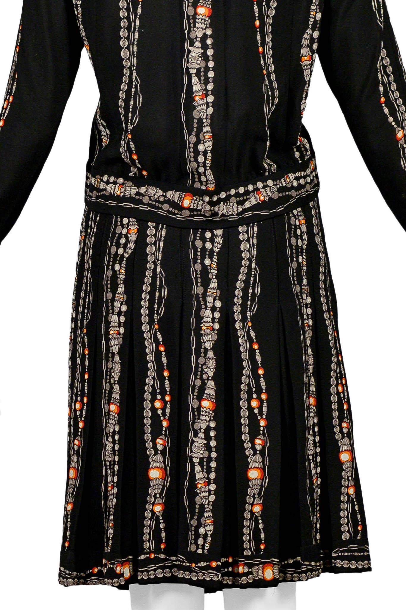 Chanel Black Skirt Suit With Iconic Bead & Pearl Necklace Print For Sale 5