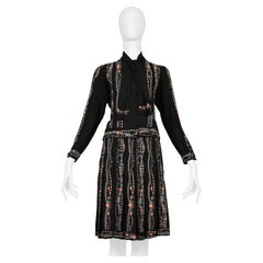 Chanel Black Skirt Suit With Iconic Bead & Pearl Necklace Print
