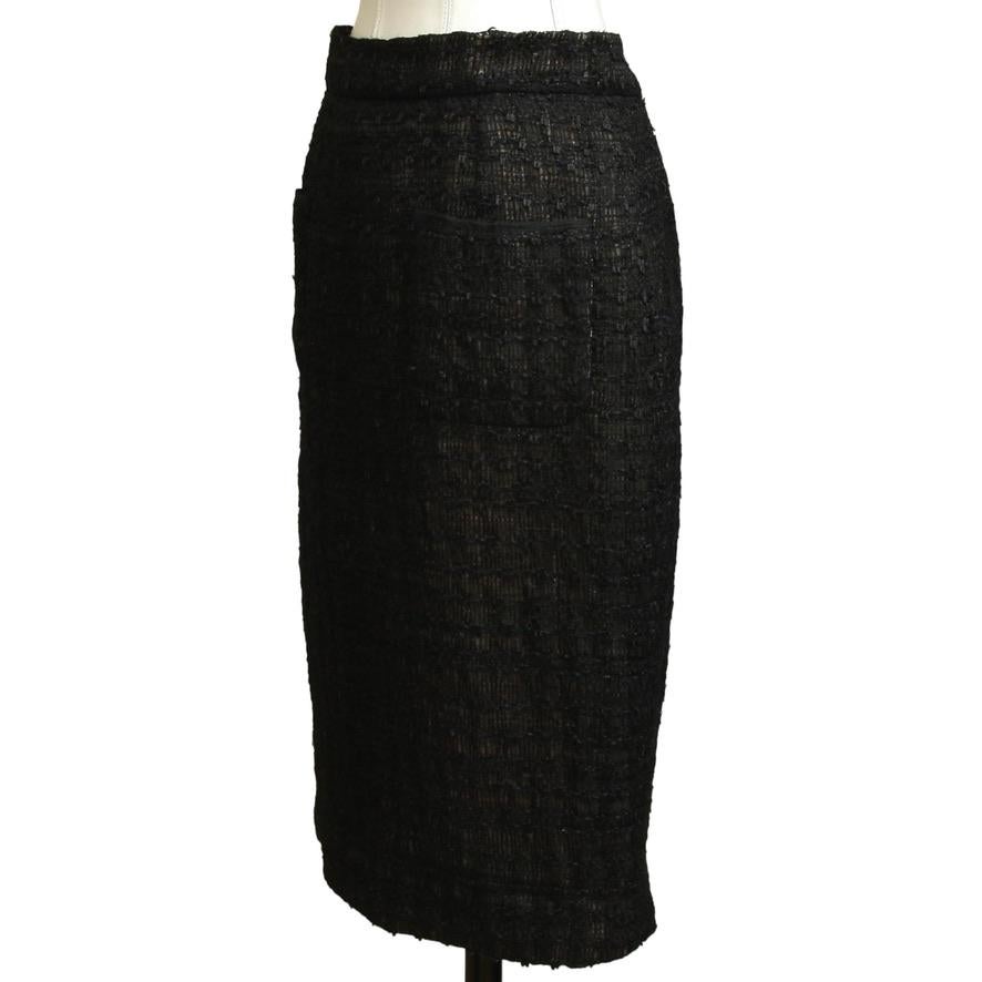 Noir CHANEL Black Skirt Tweed Jacket Fantasy Pencil Straight Fantasy Zipper Sz44 2012 en vente