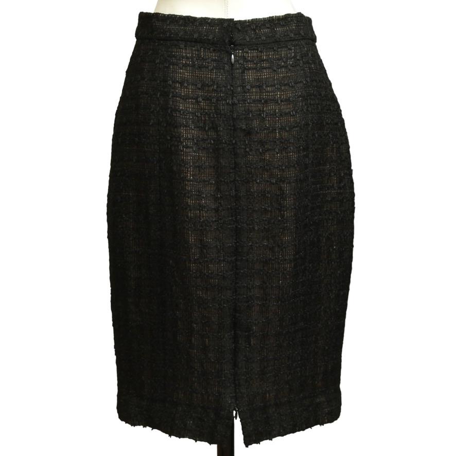 De las mujeres CHANEL Falda Negro Tweed Chaqueta Fantasía Lápiz Recta Fantasía Cremallera Sz44 2012 en venta