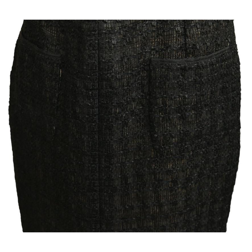 CHANEL Black Skirt Tweed Jacket Fantasy Pencil Straight Fantasy Zipper Sz44 2012 en vente 1