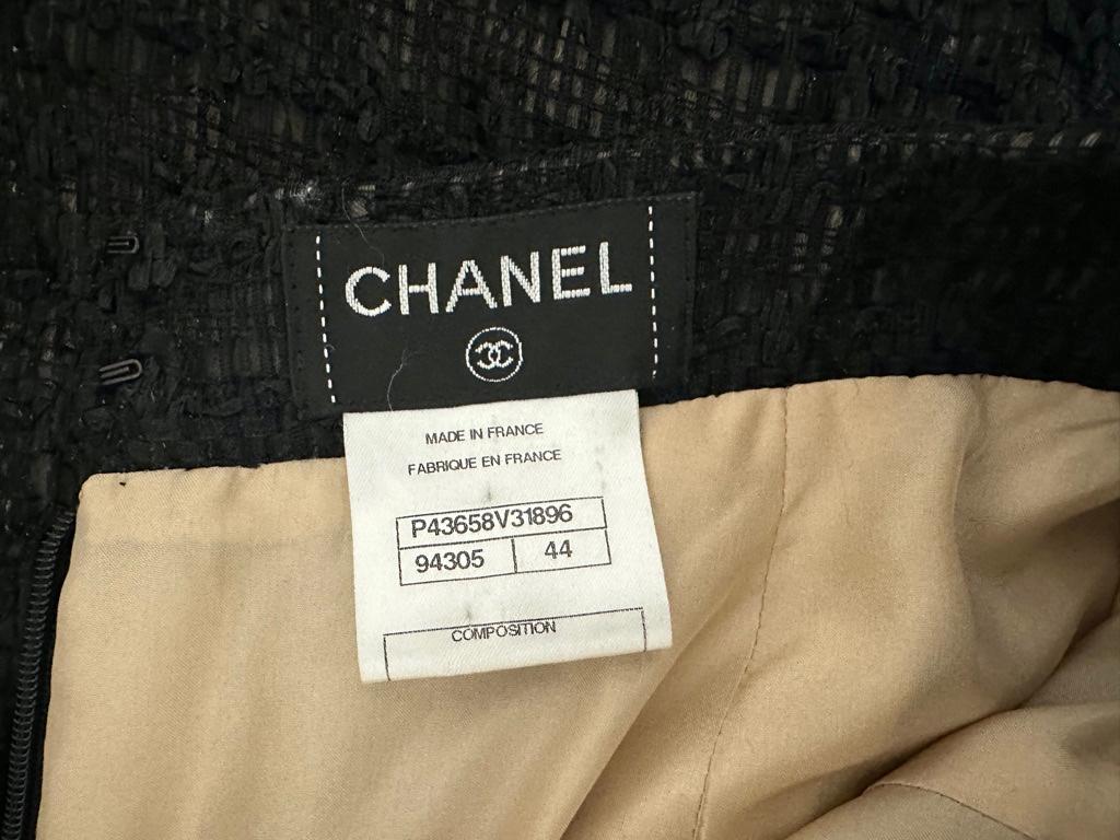 CHANEL Falda Negro Tweed Chaqueta Fantasía Lápiz Recta Fantasía Cremallera Sz44 2012 en venta 3