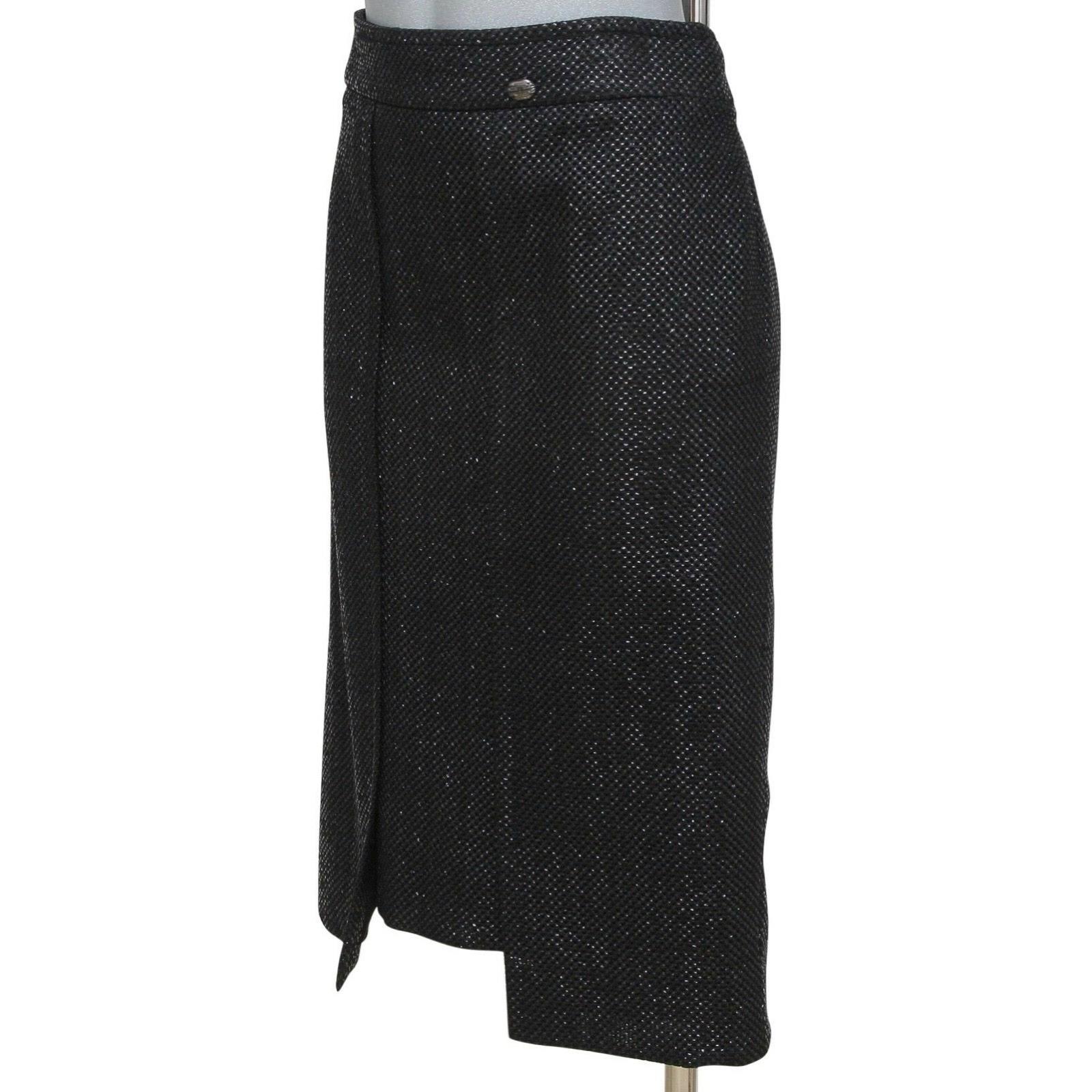 Women's CHANEL Black Skirt Tweed RUNWAY Iridescent Classic Cruise 2011 Sz 44 For Sale
