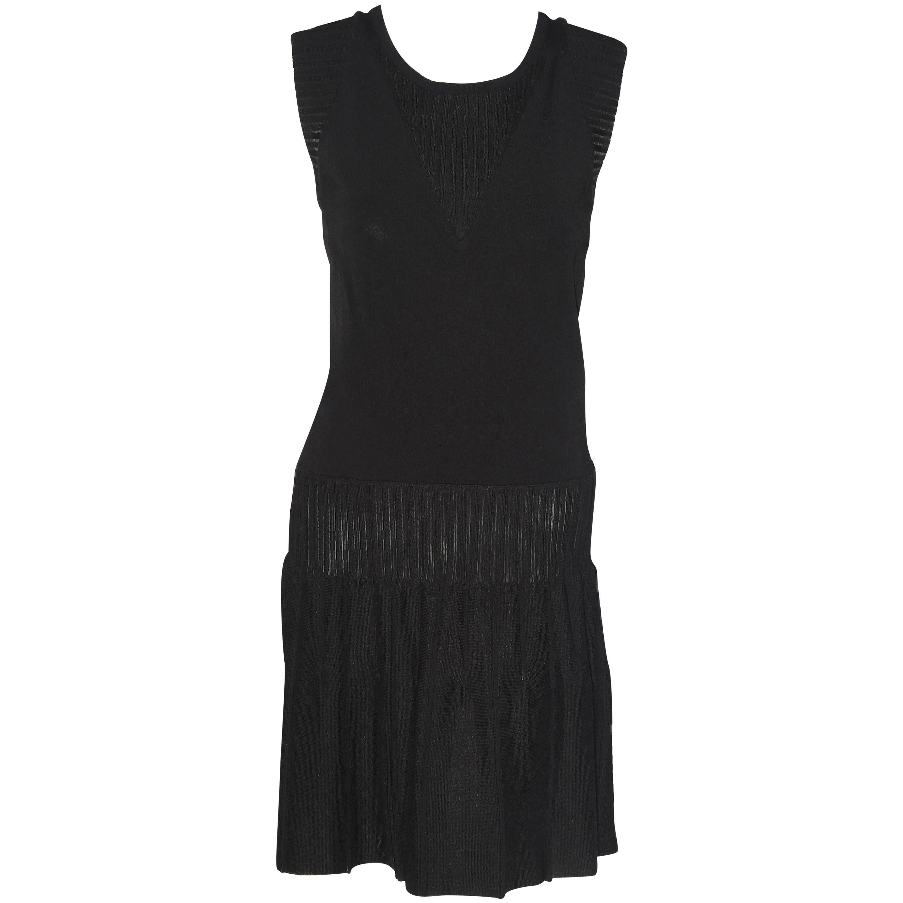 Chanel Black Sleeveless Dress with Peek a Boo V Back 46 For Sale