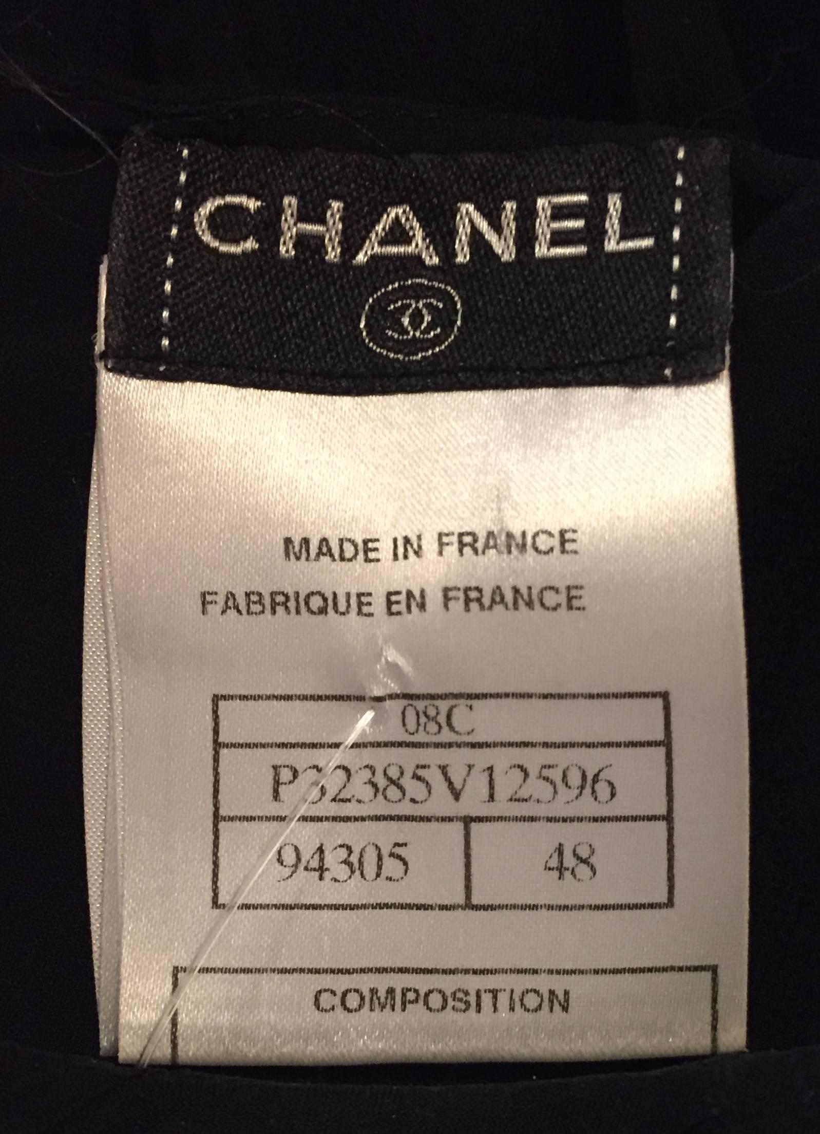 Chanel Black Sleeveless Silk Pleated Dress W Ribbon Tie Size 48 For Sale 1