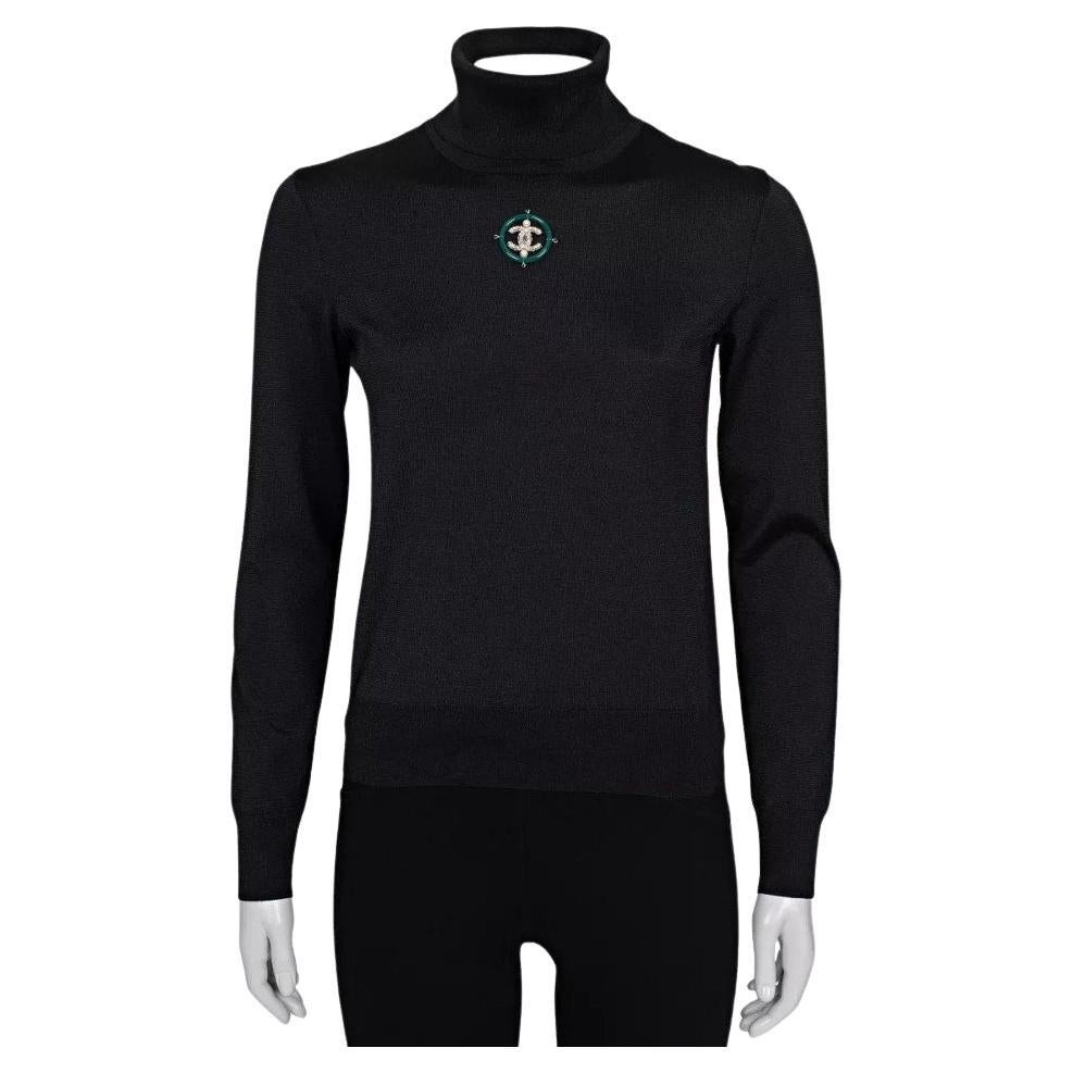 Pull à col roulé slim noir de Chanel - Taille 36 en vente