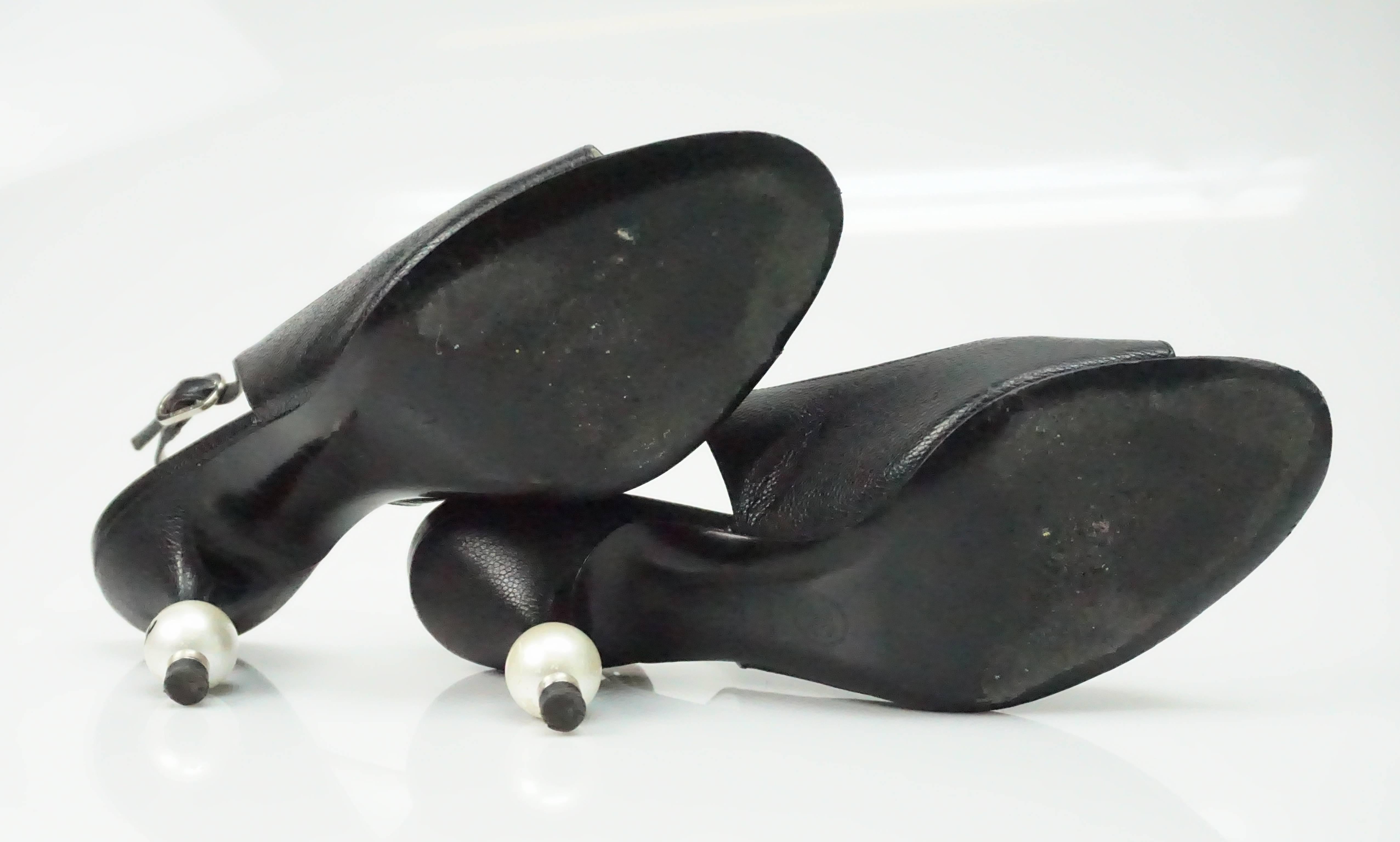 Chanel Black Slingback Heel w/ CC Pearl Heel - 36.5 4