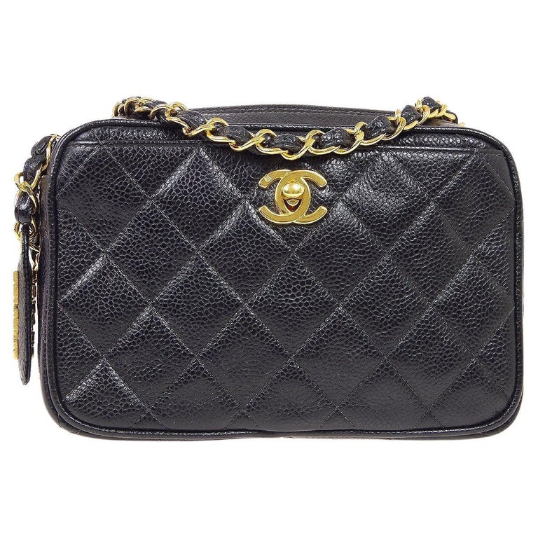 CHANEL Black Small Caviar Leather Gold Small Camera Evening Shoulder Bag  For Sale at 1stDibs