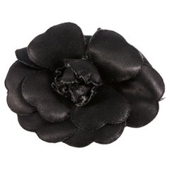 Chanel Black Small silk satin Camélia Brooch