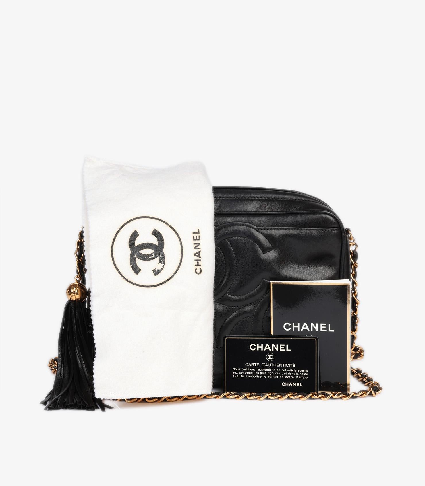 Chanel Black Smooth Lambskin Leather Vintage Small Fringe Timeless Camera Bag For Sale 5