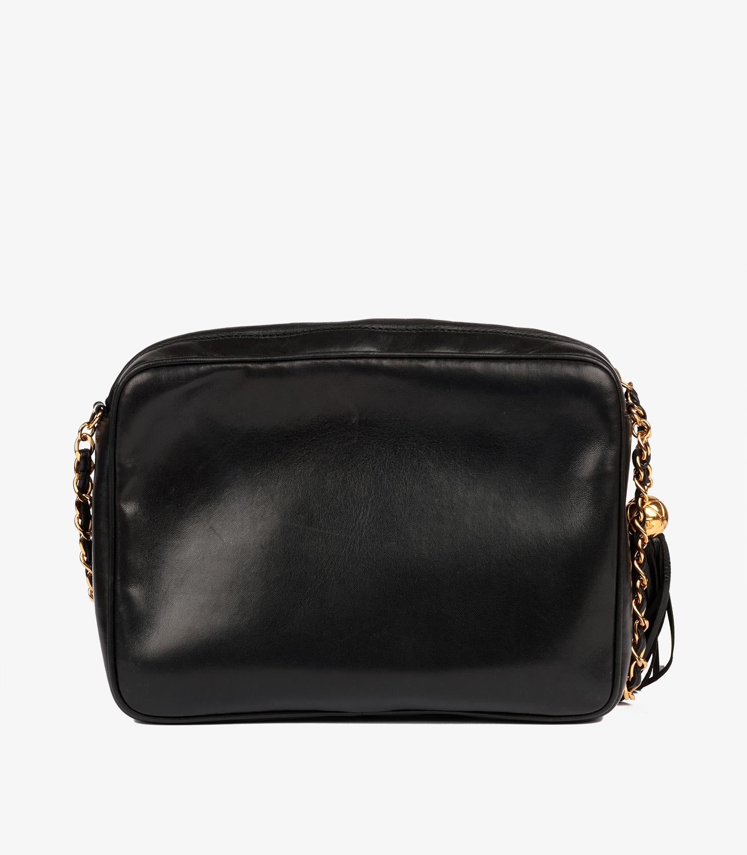 Chanel Black Smooth Lambskin Leather Vintage Small Fringe Timeless Camera Bag Pour femmes en vente