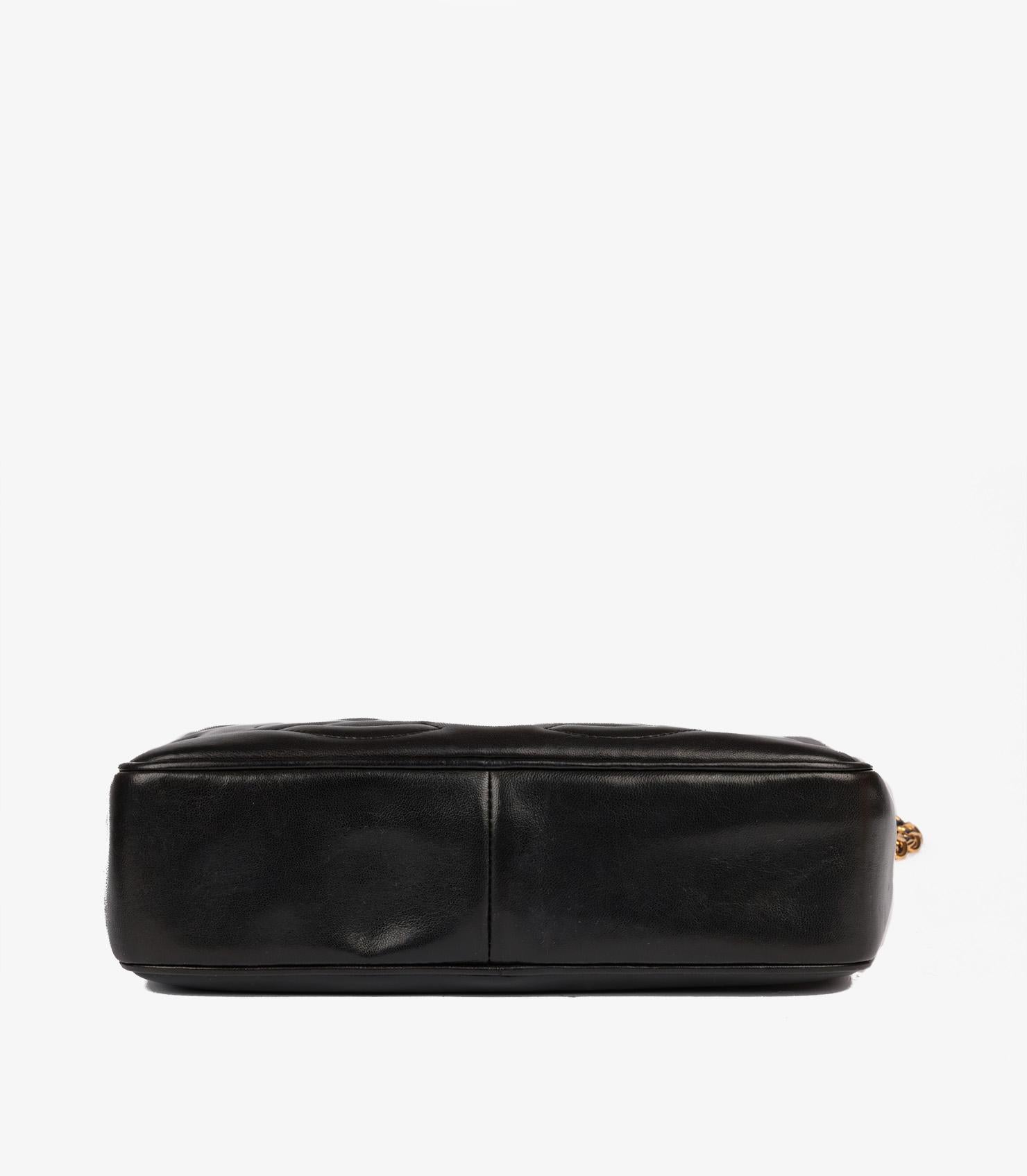 Women's Chanel Black Smooth Lambskin Leather Vintage Small Fringe Timeless Camera Bag