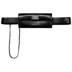 Chanel Black Smooth Leather 2.55 Reissue Lock Belt Bag w/ Chain