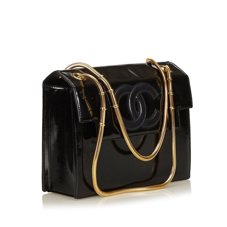 Chanel Black Snake Chain Patent Leather Shoulder Bag at 1stdibs