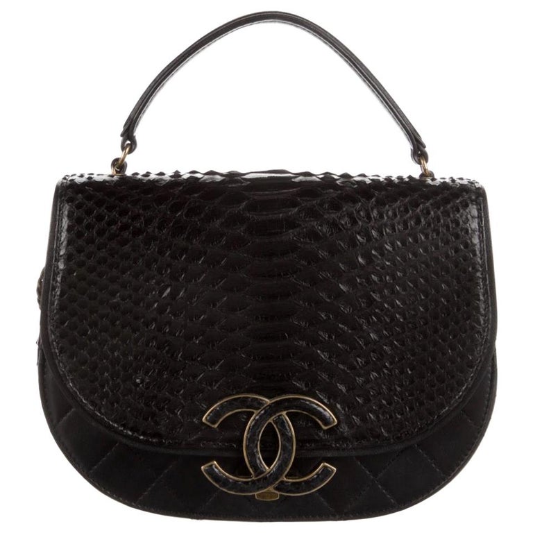 Chanel Black Snakeskin Exotic Leather CC Small Top Handle Satchel Shoulder  Bag