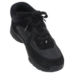 CHANEL Black Sneaker Trainer Fabric Suede Lace-Up Low Top Sz 38 2022