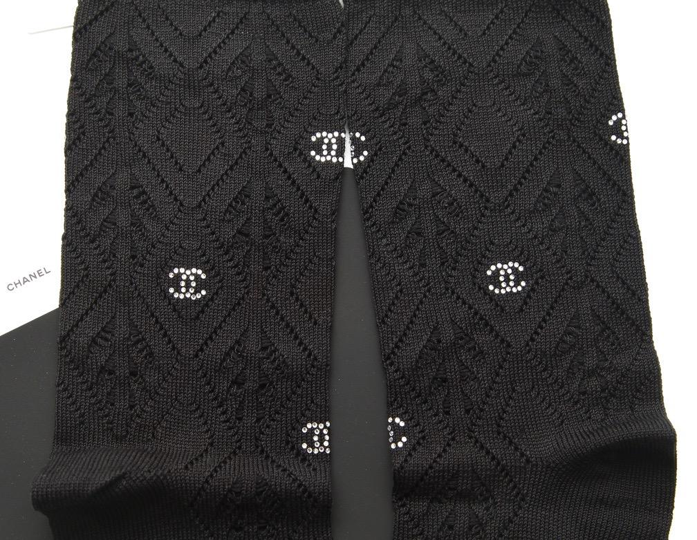 Women's CHANEL Black Socks CC Crystals Calf Height Hoisery Accessories 23A 2023 M NIBWT