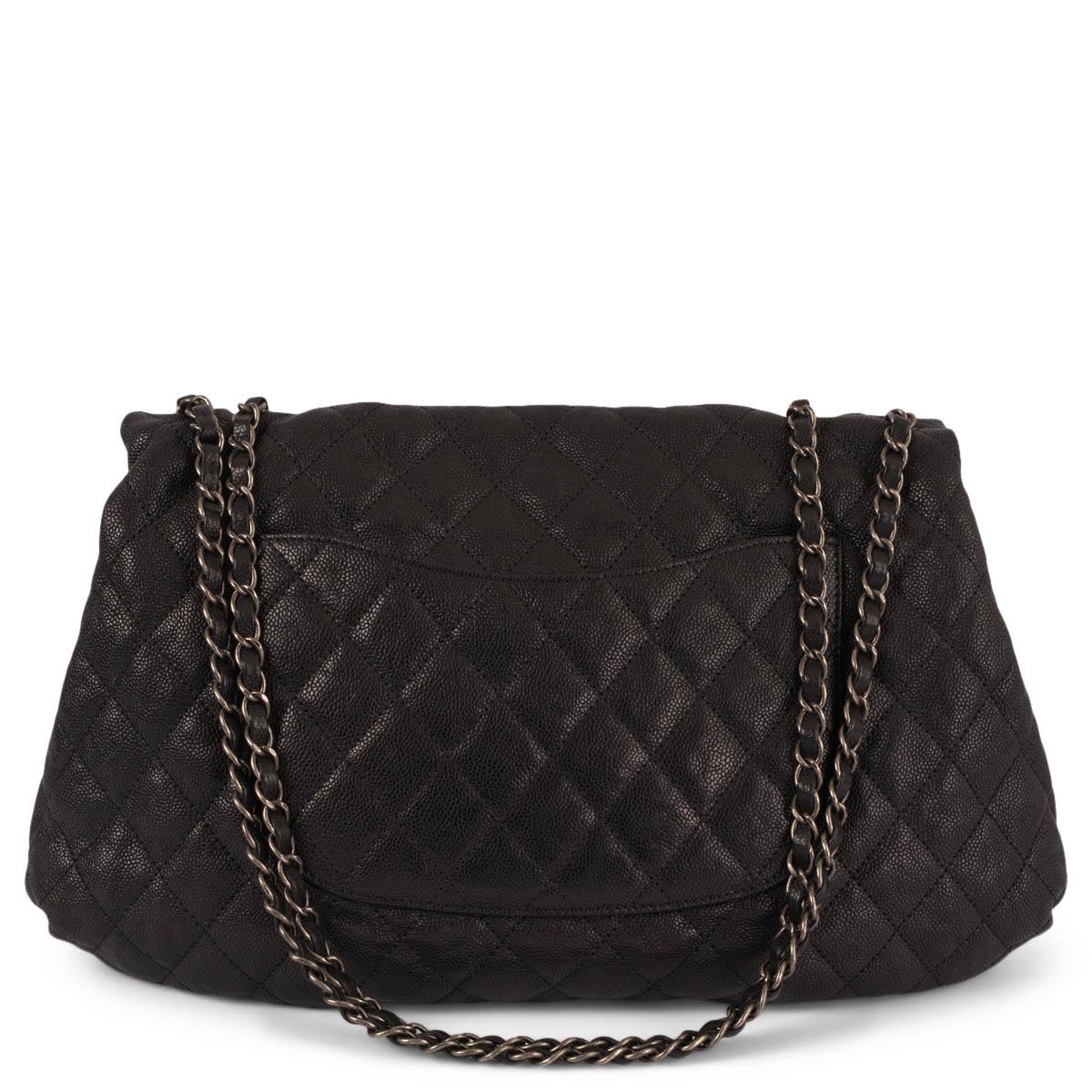 Women's CHANEL black Soft Caviar leather MAXI ELASTIC FLAP Shoulder Bag