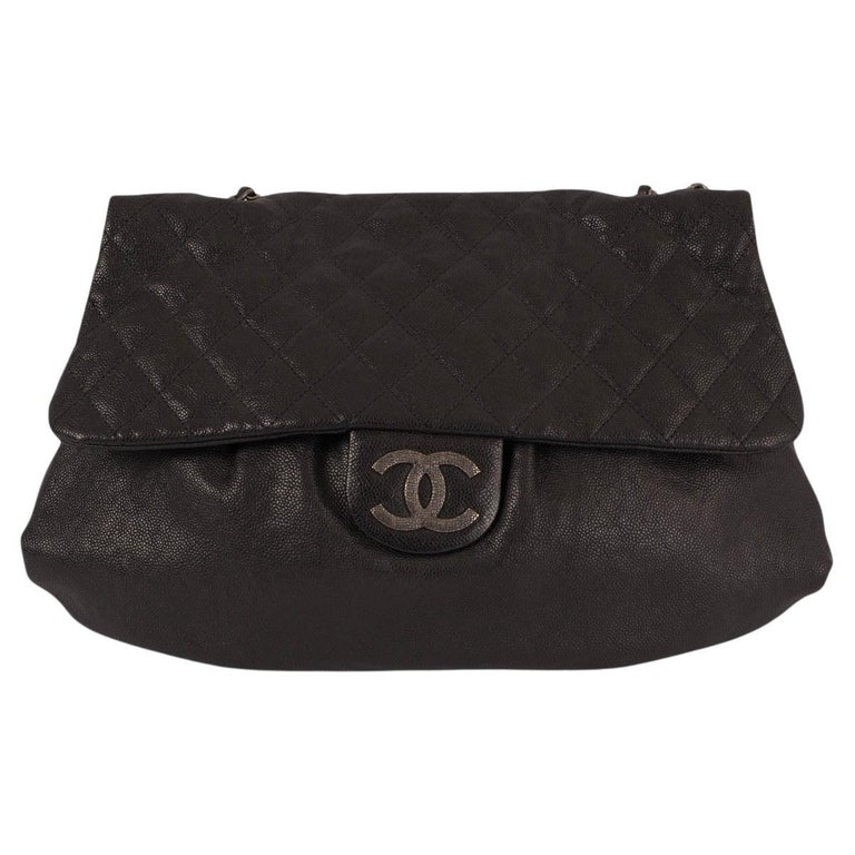 CHANEL black Soft Caviar leather MAXI ELASTIC FLAP Shoulder Bag at